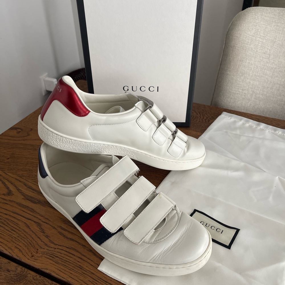 Gucci Ace White Sneakers with Red and Blue Accents